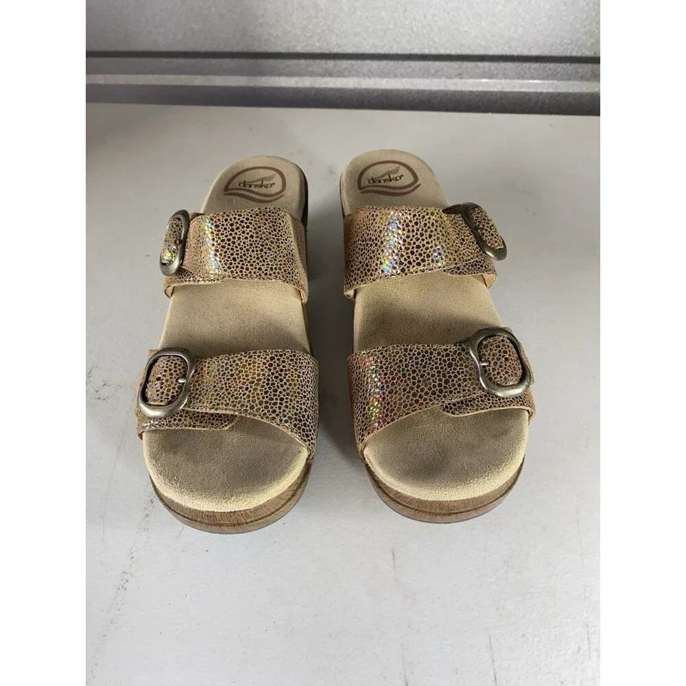 Dansko Sophie Sandals Bronze Iridescent Metallic Wedge Slide Women’s 38 US 7.5-8